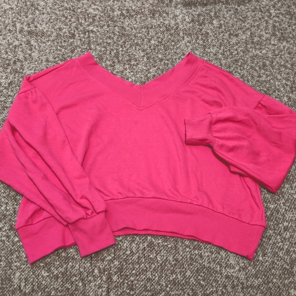 Wild Fable XL Magenta Off-Shoulder Crop V-Neck Sweatshirt